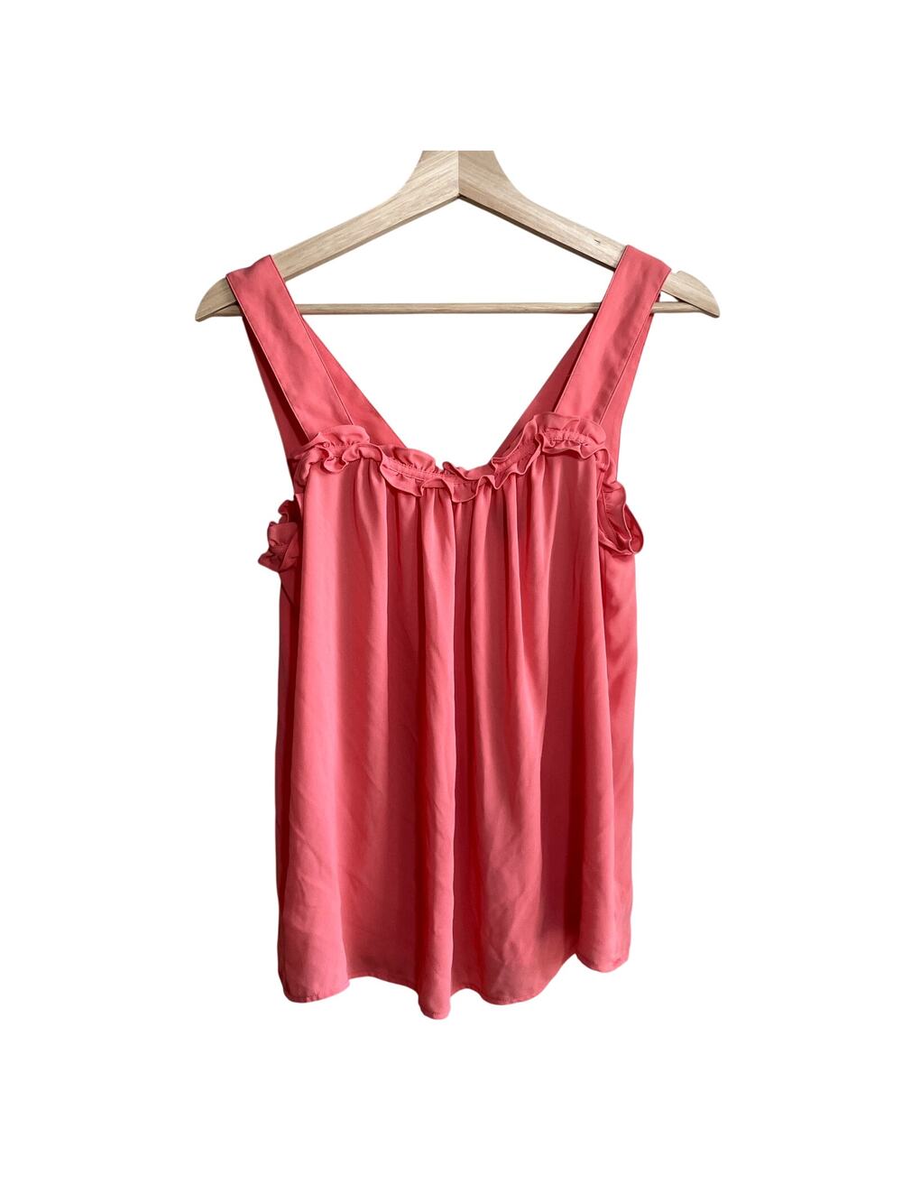 Ann Taylor coral tank top ruffle detail women's size XS lightweight summer FLAWS